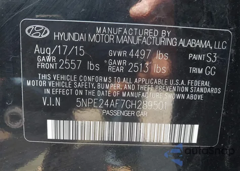 2016 Hyundai Sonata Se z USA, uszkodzony, nr VIN 5NPE24AF7GH289501